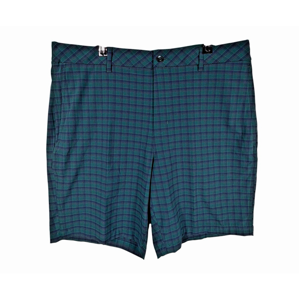 Walter Hagen Performance 11 Golf Shorts Green Blue Plaid Flex Waistband Size 36